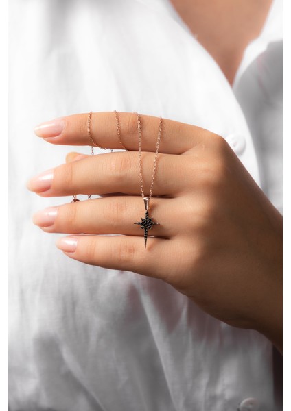 Kutup Yıldızı 925 Ayar Gümüş Zirkon Taşlı Rose Kadın Kolye fiyatları