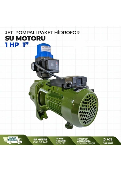 Alman Type Jet Pompalı Otomatik Paket Hidrofor Su Motoru 1 Hp 1" Eldiven + Kontrol Kalemi