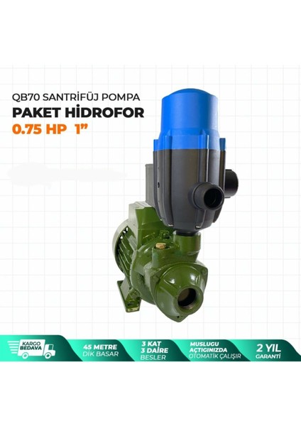 Germany  QB70 Santrifüj Otomatik Pompa Paket Hidrofor 0,75 Hp 1" Eldiven +Kontrol Kalemi