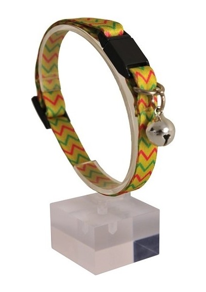 Sarı Zikzak Desenli Güvenlik Kilitli Ayarlanabilir Yumuşak Doku Kedi Boyun Tasması 22-30 cm