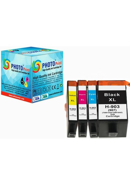 Photo Print Hp Officejet Pro 6960   903XL  4 Renk Yüksek Kapasiteli Muadil Kartuş Seti   825 Sayfa