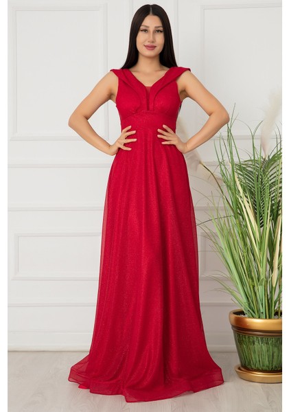 Ruby 13280 Simli Tül Uzun Elbise