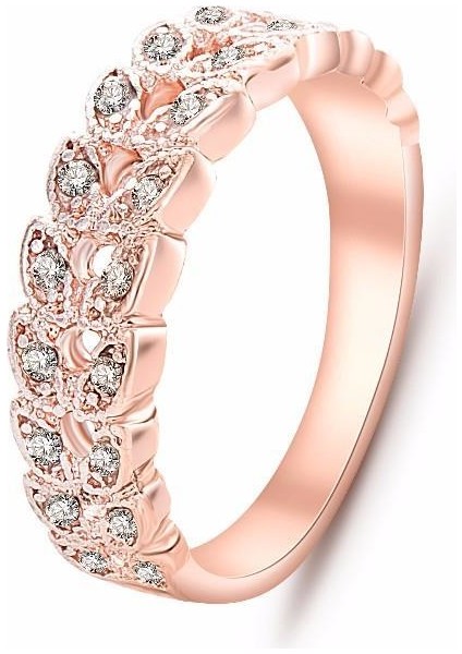 Taşlı Alyans Rose Gold Yüzük Cz Avusturya Kalp Zirkon Kristal Taşlı 6 (46MM)