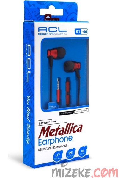 K1-46 Metals™ Metal Mikrofonlu Kumandalı Kulakiçi Kulaklık 3.5mm Jack