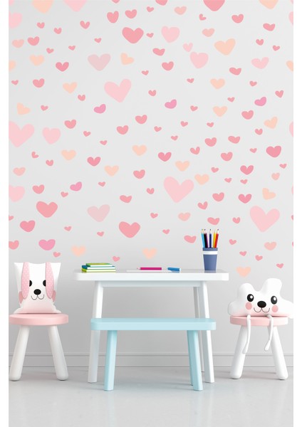Soft Renklerde Kalpler Duvar Sticker
