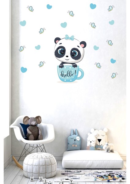 Fincan Içindeki Sevimli Panda Çocuk Odası Duvar Sticker