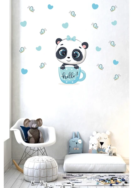 BK Decor Fincan Içindeki Sevimli Panda Çocuk Odası Duvar Sticker