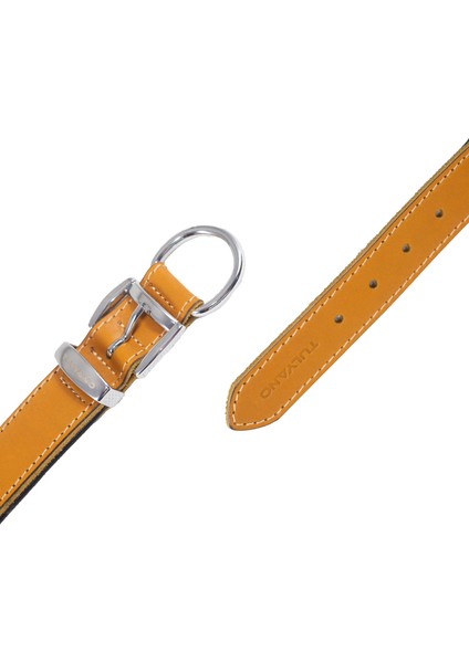 Classic Softlu Gerçek Deri El Yapımı Köpek Boyun Tasması Hardal Model 1 X-Small(2*29-37 Cm)