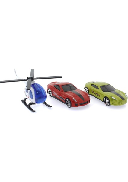 3'lü Beyaz Helikopterli Metal Araçlar
