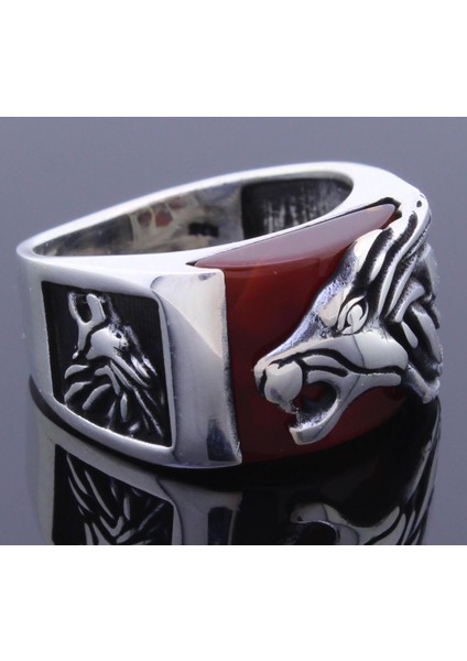 925 Ayar Gümüş Aslan Figürlü Akik Taşlı Erkek Yüzük fiyatları