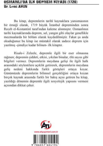 Osmanlı'da Ilk Deprem Kitabı (1720) - Lemi Akın