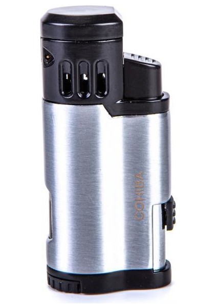 Üç Torch Gümüş Siyah Desenli Puro Çakmağı