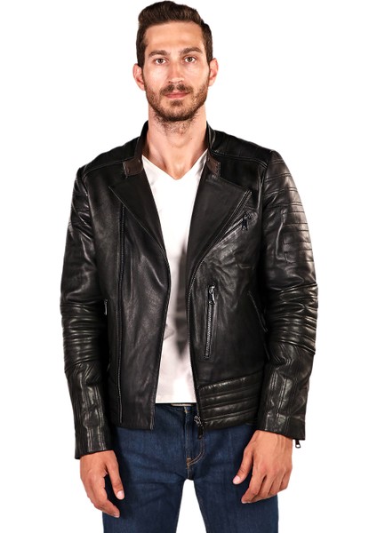 Biker Yan Fermuarlı Deri Spor Mont modelleri