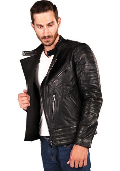 Biker Yan Fermuarlı Deri Spor Mont fırsatları