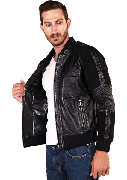 Kaşe Garnili Deri Bomber Mont modelleri