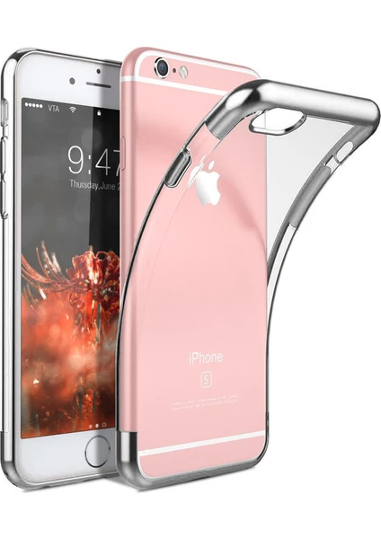 iPhone 6 / 6s Kılıf Köşeleri Lazer Boyalı Şeffaf Silikon Gri