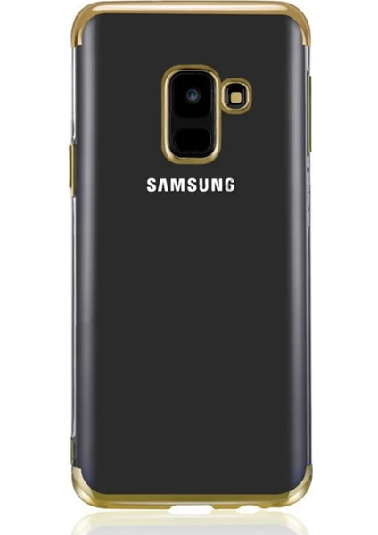 Samsung Galaxy A6 2018 Kılıf Köşeleri Lazer Boyalı Şeffaf Silikon Gold