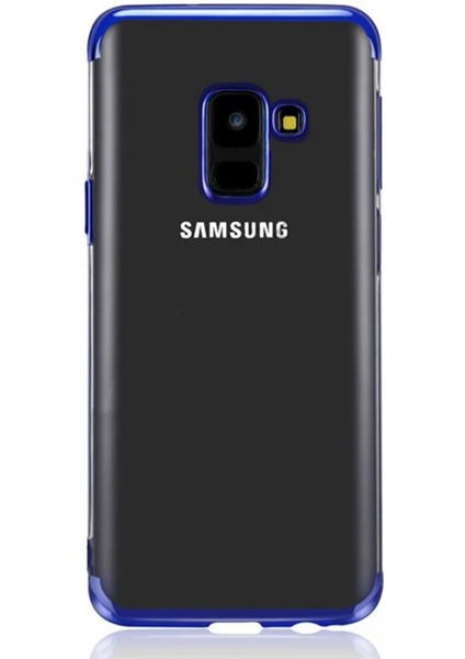 Samsung Galaxy A6 2018 Kılıf Köşeleri Lazer Boyalı Şeffaf Silikon Mavi