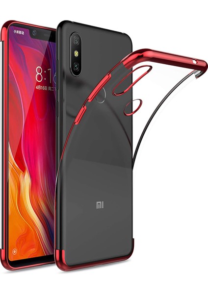 Xiaomi Mi 8 Se Kılıf Köşeleri Lazer Boyalı Şeffaf Silikon Kırmızı