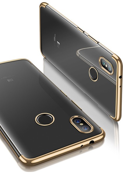 Xiaomi Mi 8 Se Kılıf Köşeleri Lazer Boyalı Şeffaf Silikon Gold