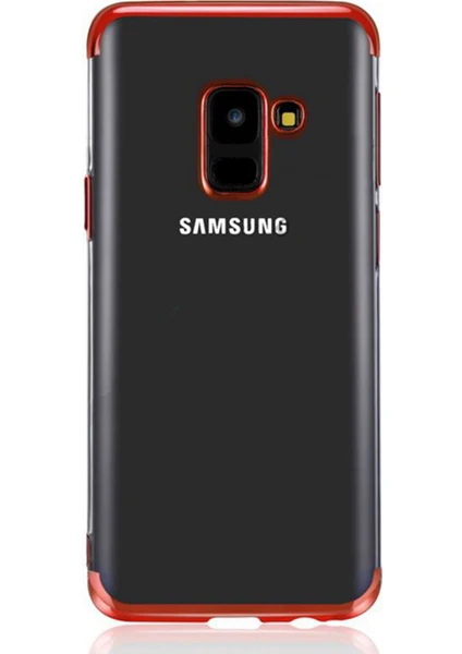 Samsung Galaxy A6 2018 Kılıf Köşeleri Lazer Boyalı Şeffaf Silikon Kırmızı