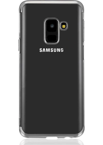 Samsung Galaxy A6 2018 Kılıf Köşeleri Lazer Boyalı Şeffaf Silikon Gri