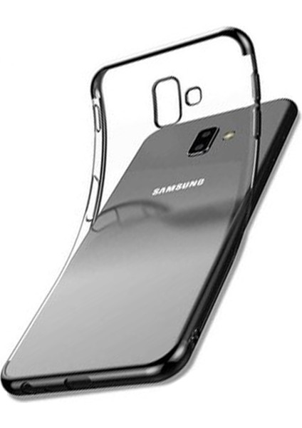 Samsung Galaxy A6 2018 Kılıf Köşeleri Lazer Boyalı Şeffaf Silikon Gri