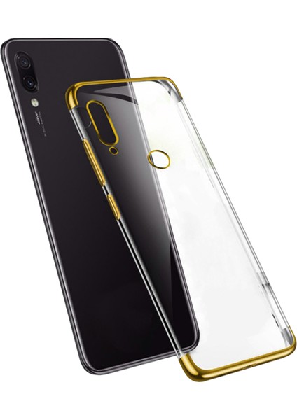 Huawei Honor Play Kılıf Köşeleri Lazer Boyalı Şeffaf Silikon Gold