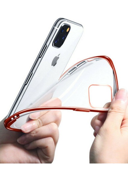 iPhone 11 Kılıf Köşeleri Lazer Boyalı Şeffaf Silikon Mavi