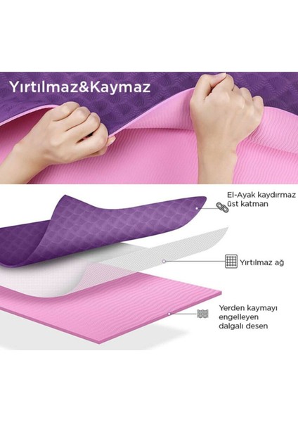 Hizalamalı 6mm Tpe Yoga Matı Pilates Minderi Mavi