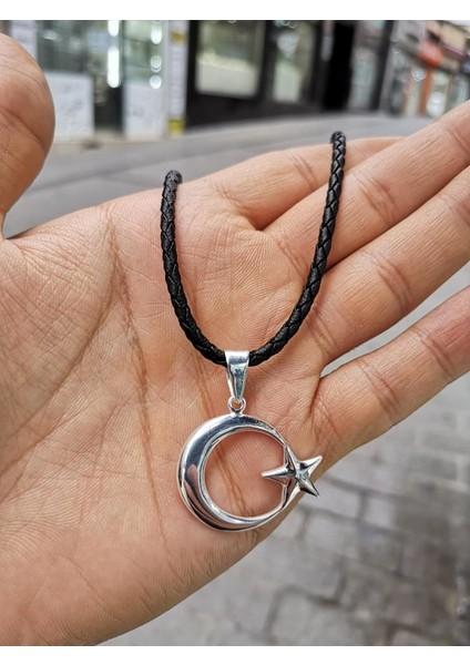 Deri Ipli Ayyıldız Gümüş Kolye fiyatları