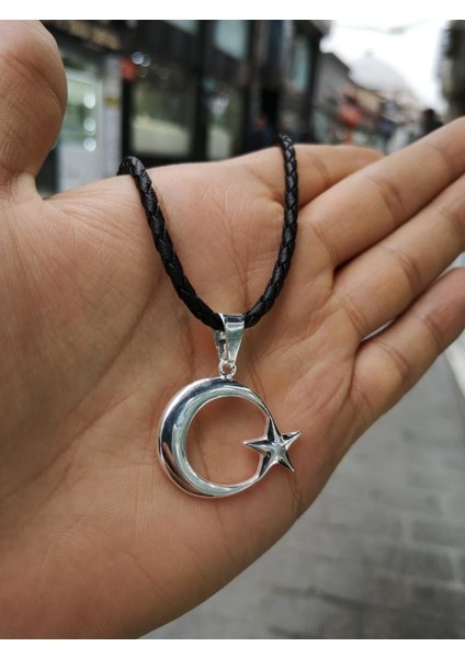 Deri Ipli Ayyıldız Gümüş Kolye modelleri