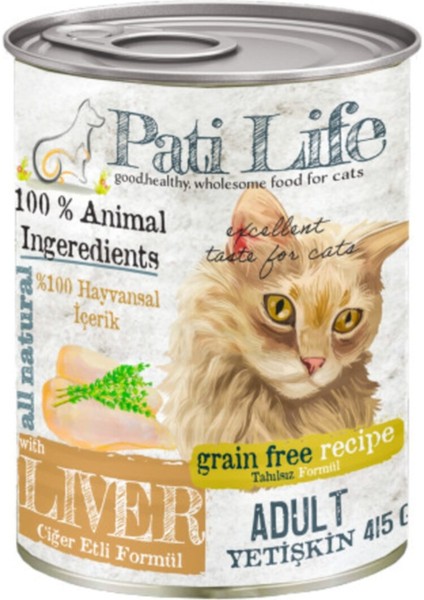 Pati Life Tahılsız Ciğer Etli Konserve Yetişkin Kedi Maması 24 x 415 Gram