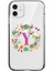 Mor Çiçekli Y Harfli Şeffaf iPhone 11 Telefon Kılıfı 1