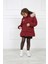 Bordo Kız Çocuk Kelebek Desenli Peluşlu Kapüşonlu Şişme Kaban Mont 3