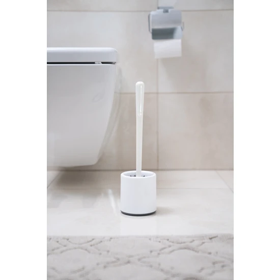 Ata Home Silikon Wc Tuvalet Banyo  Fırçası Klozet Fırçası Beyaz-Gri Oval