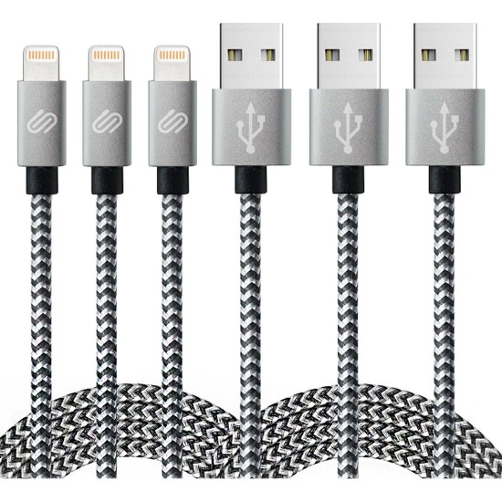 QWERTS Apple iPhone USB Hızlı Şarj ve Data Kablosu 3'lü Paket, 1, 2, 3 Metre Örgülü Lightning Kablo