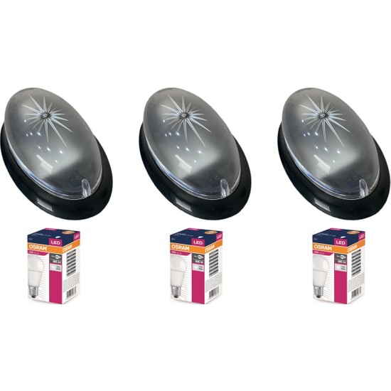 Elektrohan Porselen Duy Oval Siyah Tavan Lambası Glop Armatür Aplik ve Osram LED Ampul Adet 3