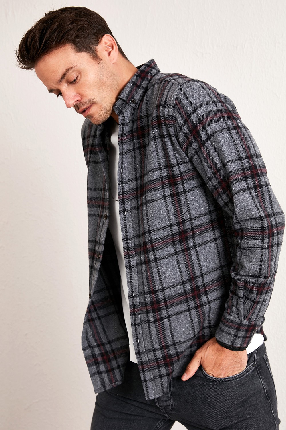 Buratti Ekoseli Uzun Kollu Slim Fit Kışlık Gömlek Erkek Gömlek CF21W112844