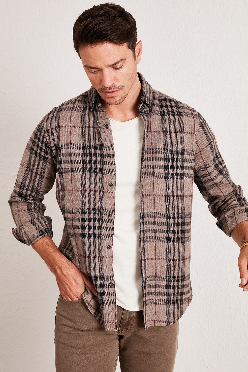 Buratti Ekoseli Uzun Kollu Slim Fit Kışlık Gömlek Erkek Gömlek CF21W112844