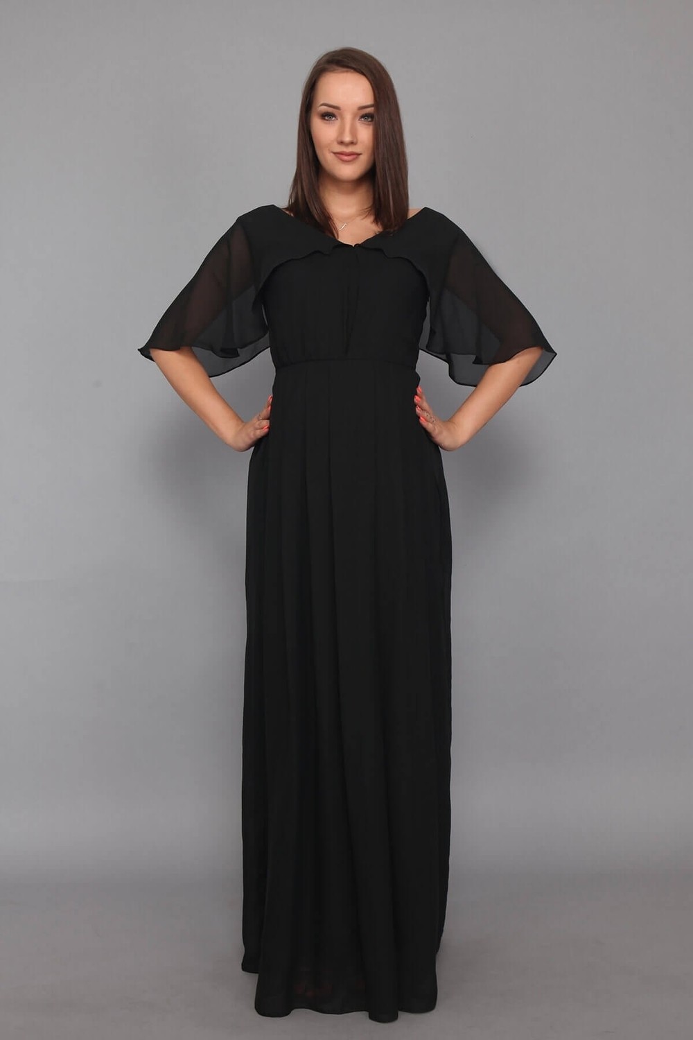 Moda Labio Babyshower Melek Kol Siyah Hamile Elbisesi görsel 2