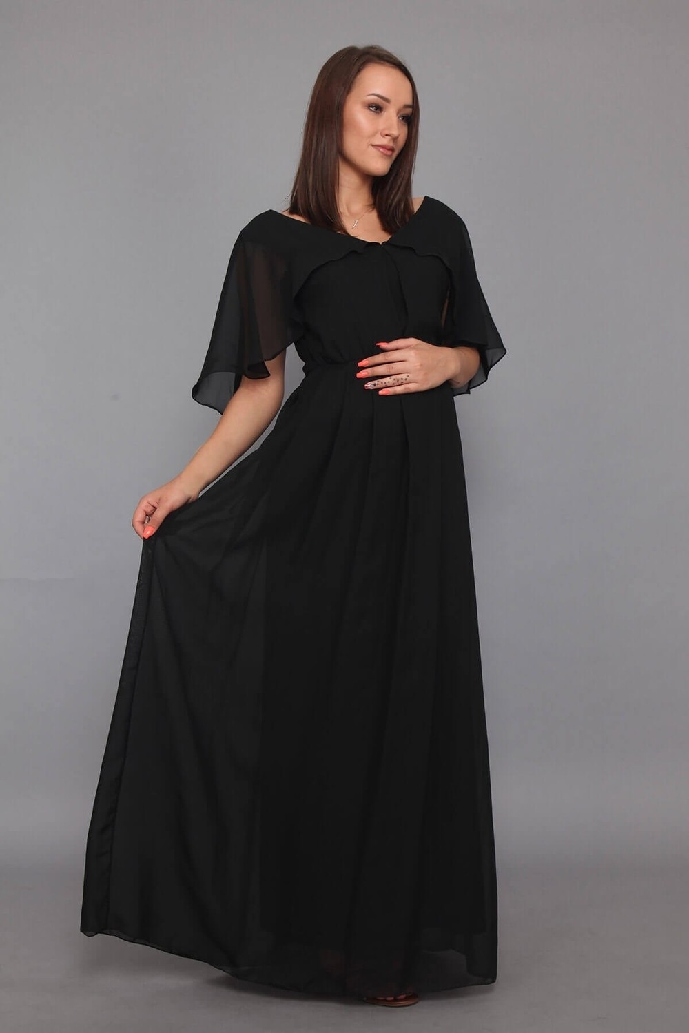 Moda Labio Babyshower Melek Kol Siyah Hamile Elbisesi görsel 3