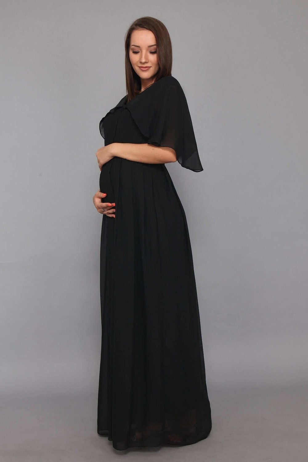 Moda Labio Babyshower Melek Kol Siyah Hamile Elbisesi görsel 4