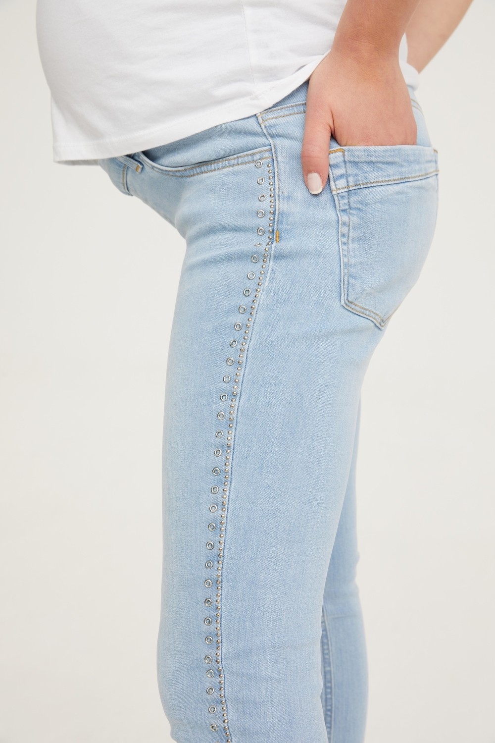 Vavien Hamile Skinny Denim Kuşgözü Taş Yapıştırma Pantolon Açık Mavi 1088 görsel 3