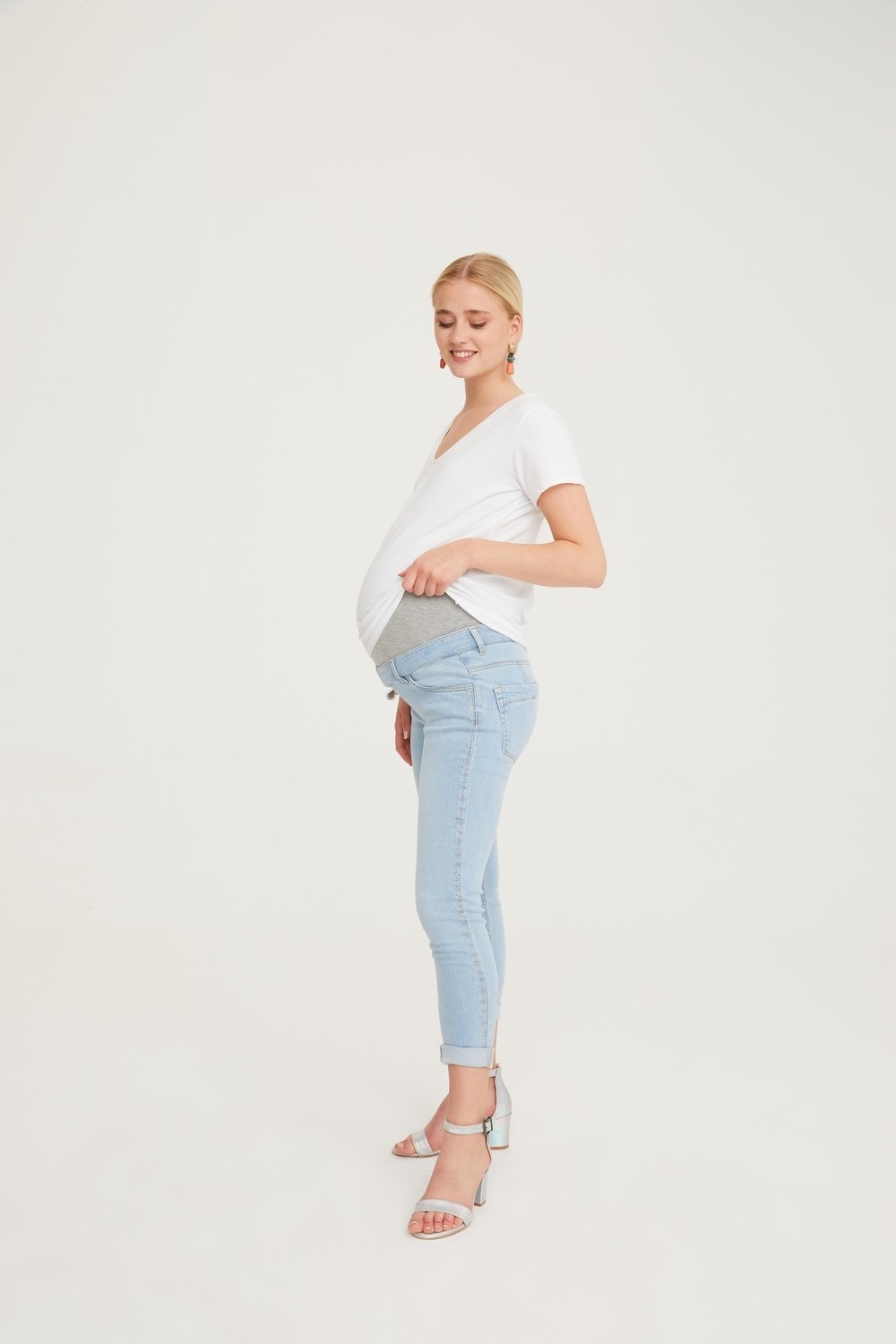 Vavien Hamile Skinny Denim Kuşgözü Taş Yapıştırma Pantolon Açık Mavi 1088 görsel 5