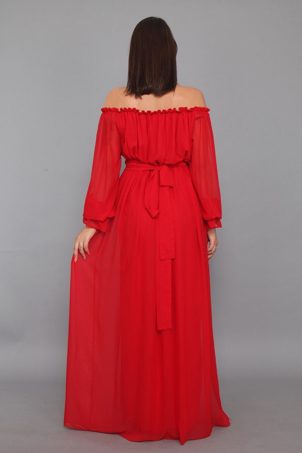 Moda Labio Babyshower Dökümlü Kırmızı Hamile Elbisesi görsel 5