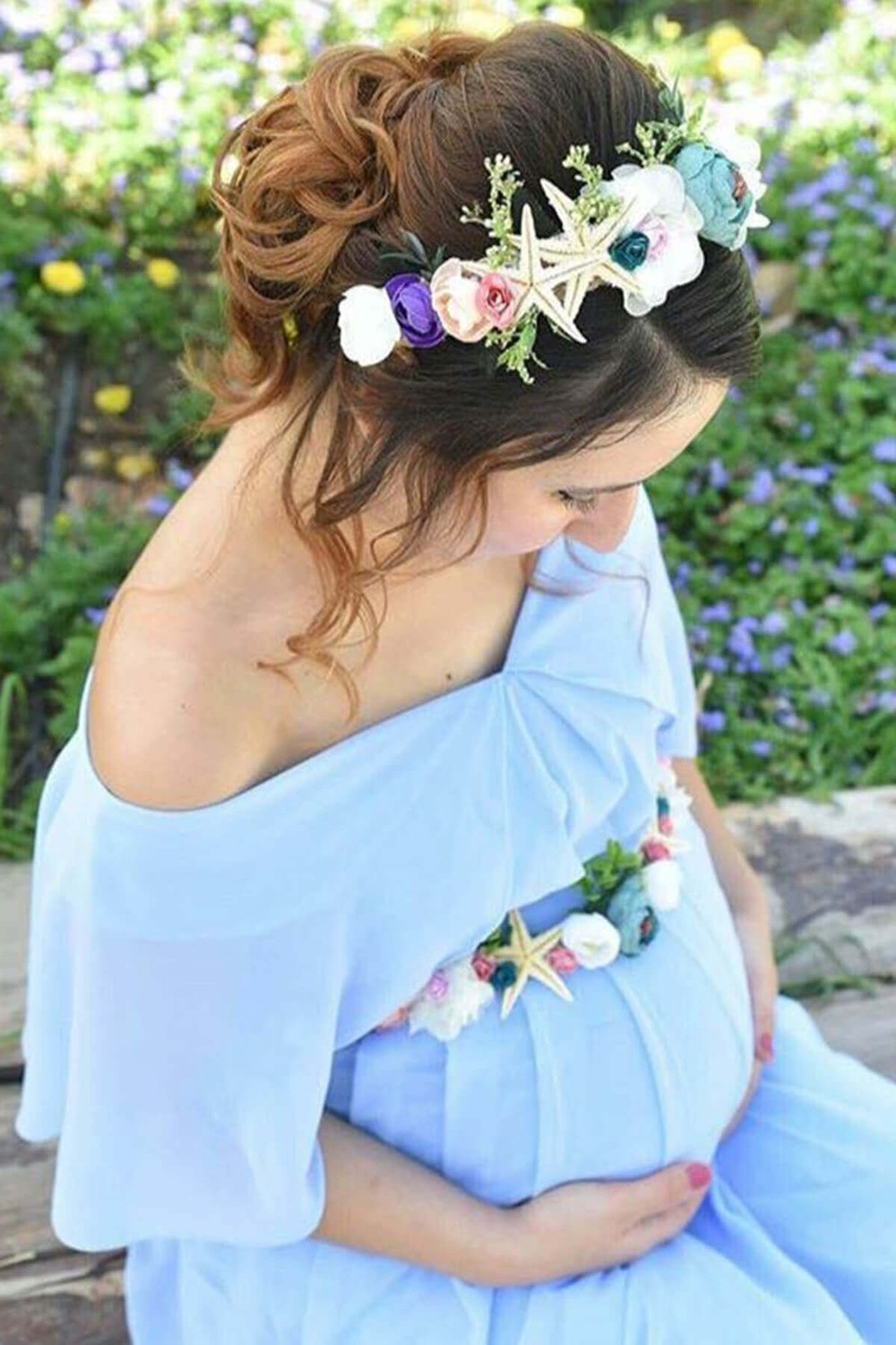 Moda Labio Babyshower Melek Kol Bebe Mavi Hamile Elbisesi görsel 2