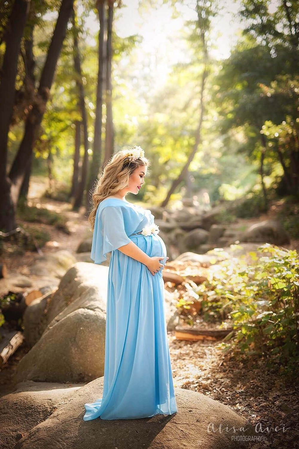 Moda Labio Babyshower Melek Kol Bebe Mavi Hamile Elbisesi görsel 5