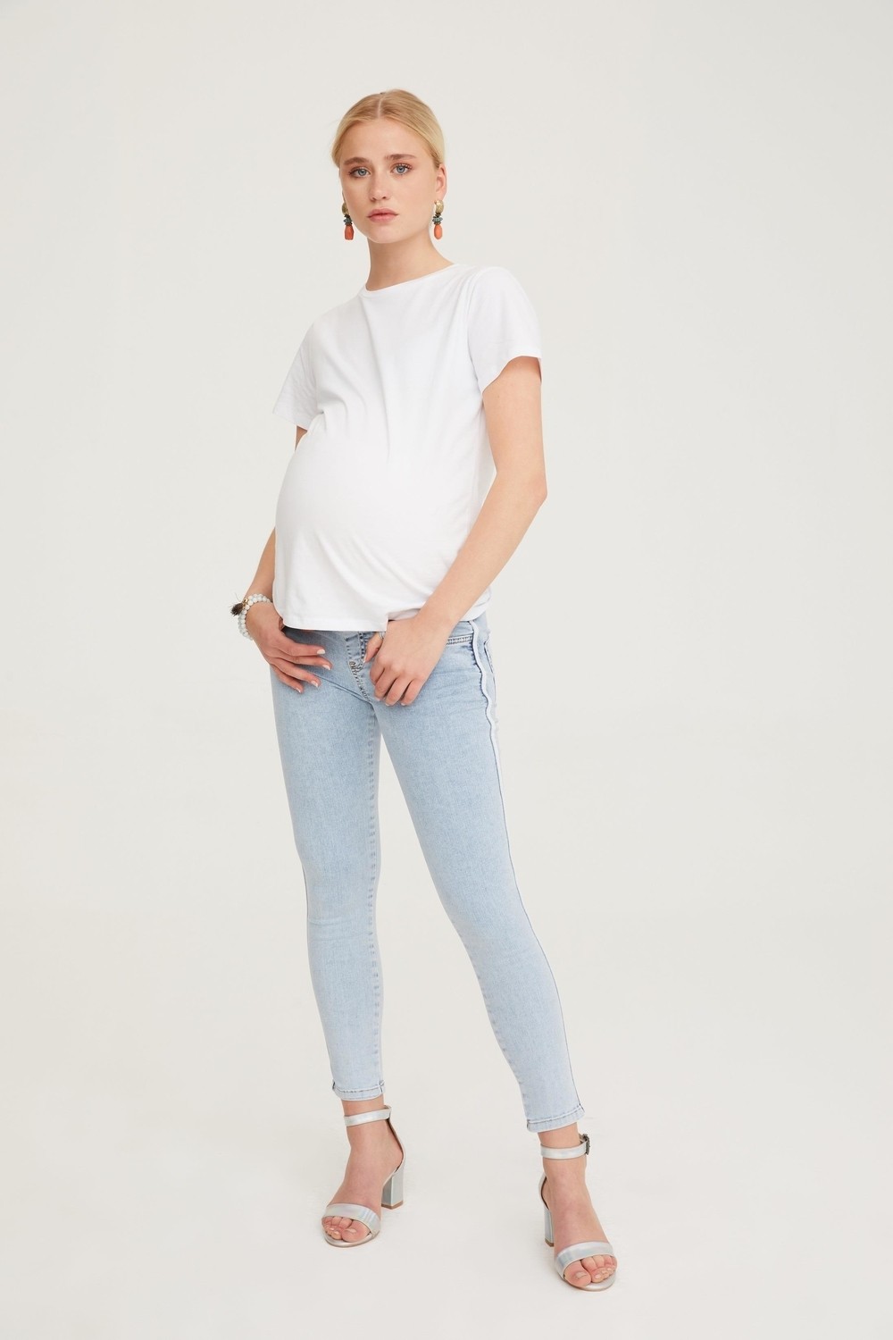 Vavien Hamile Skinny Jean Likralı Şerit Detaylı Pantolon Açık Mavi 1084