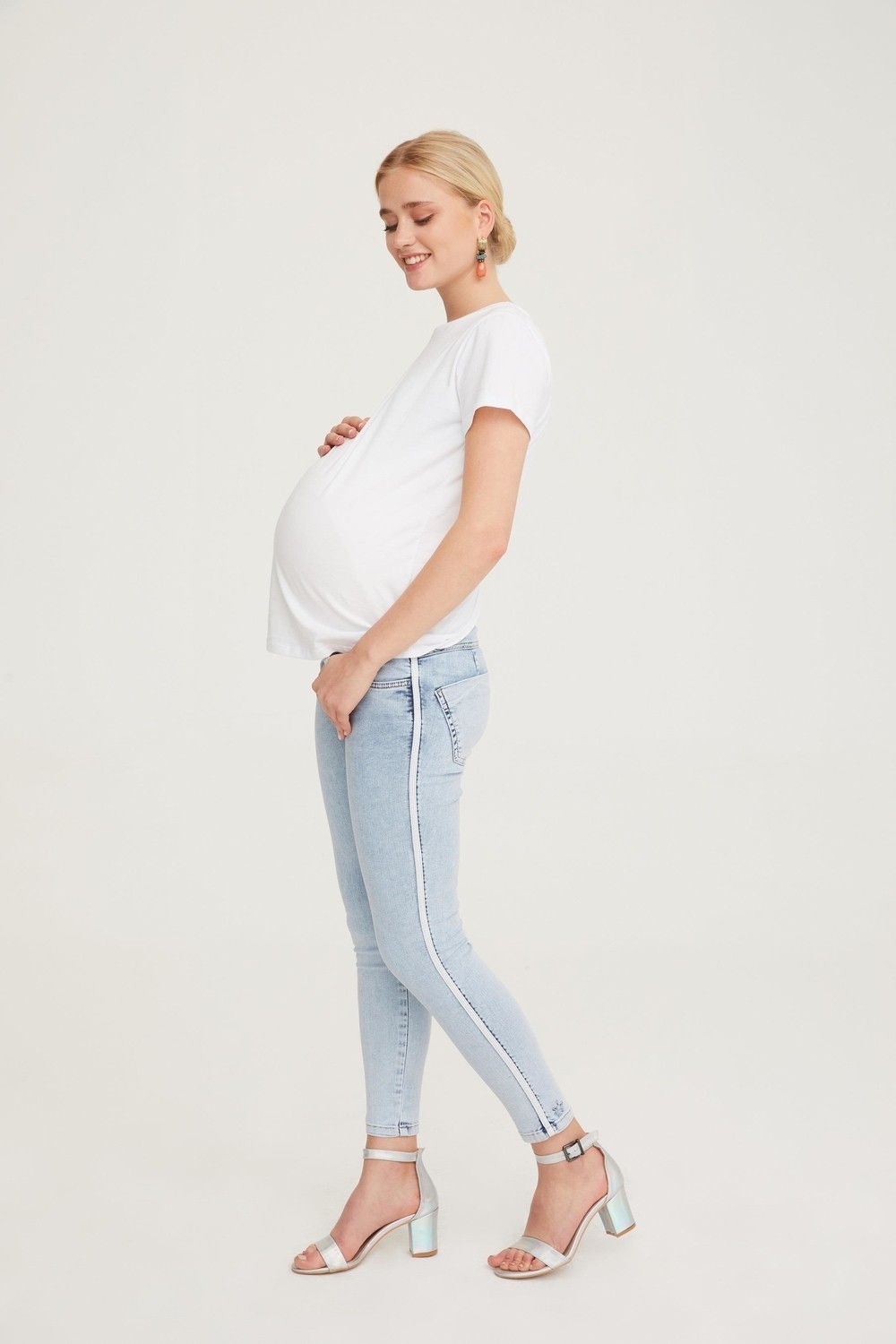 Vavien Hamile Skinny Jean Likralı Şerit Detaylı Pantolon Açık Mavi 1084 görsel 2